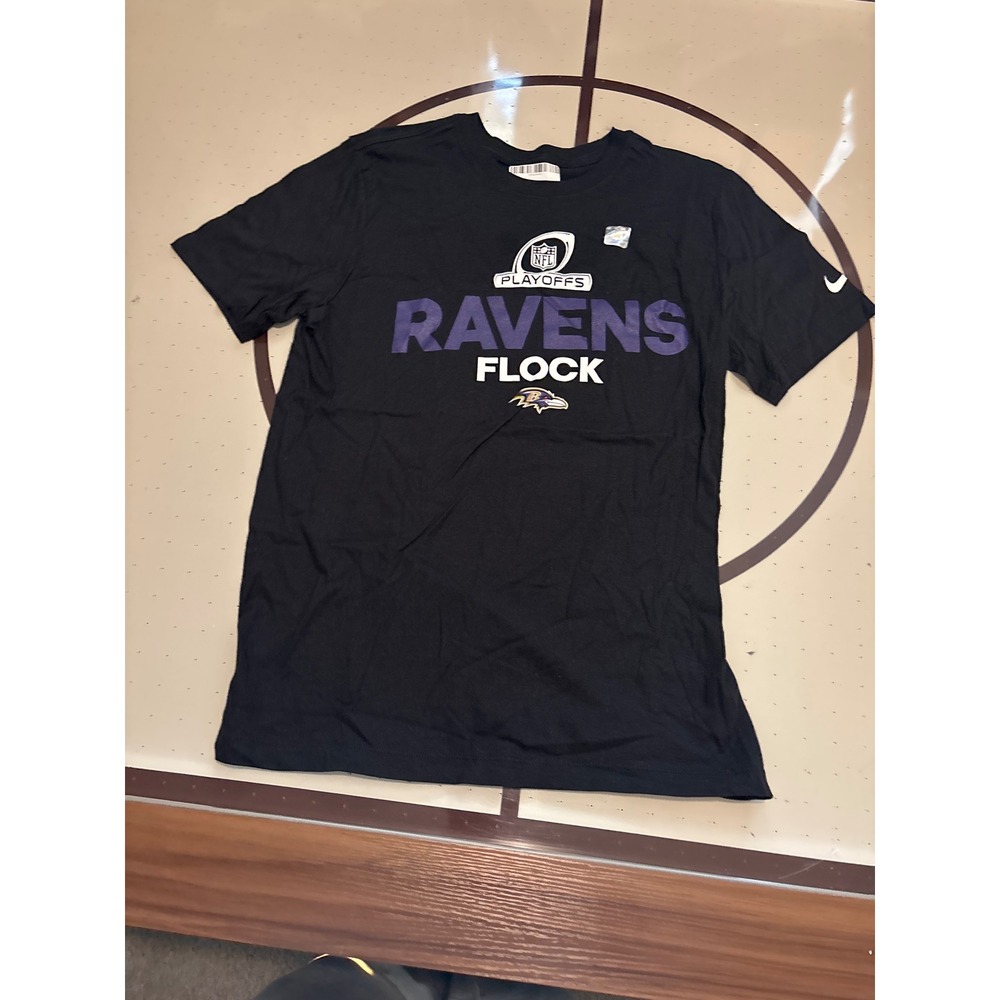 1328 Nike Baltimore Ravens NFL Playoffs Flock Mens Small Black Short Sleeve